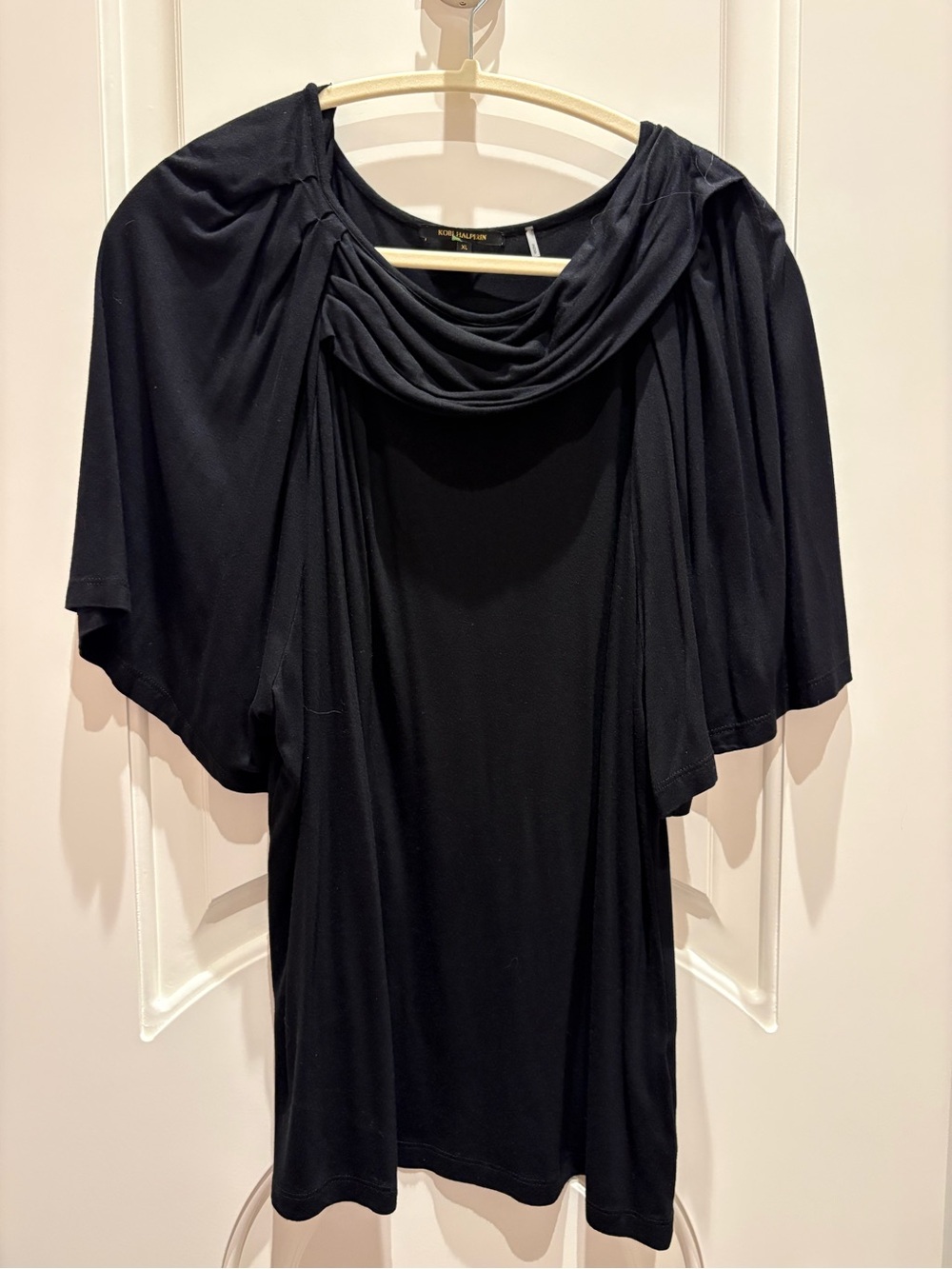 Kobi Halperin Black Short Sleeve Cowl Neck Top